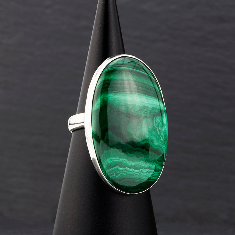 large oval malachite silver ring