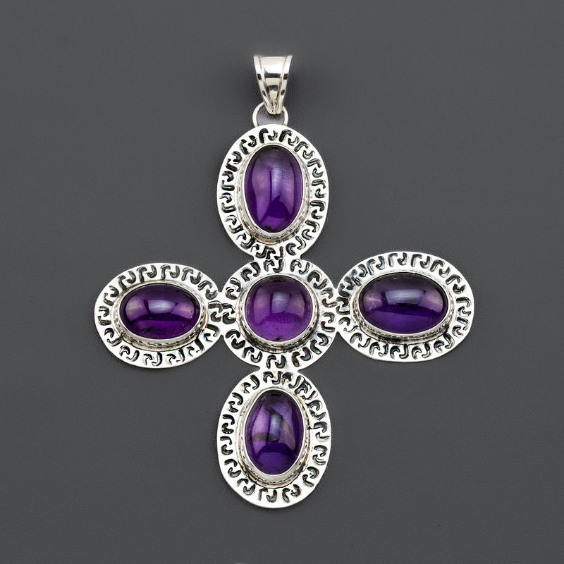 large purple amethyst stone cross pendant