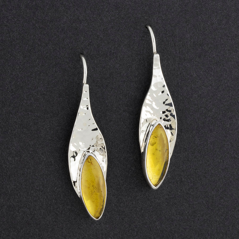 large silver and amber drop earrings