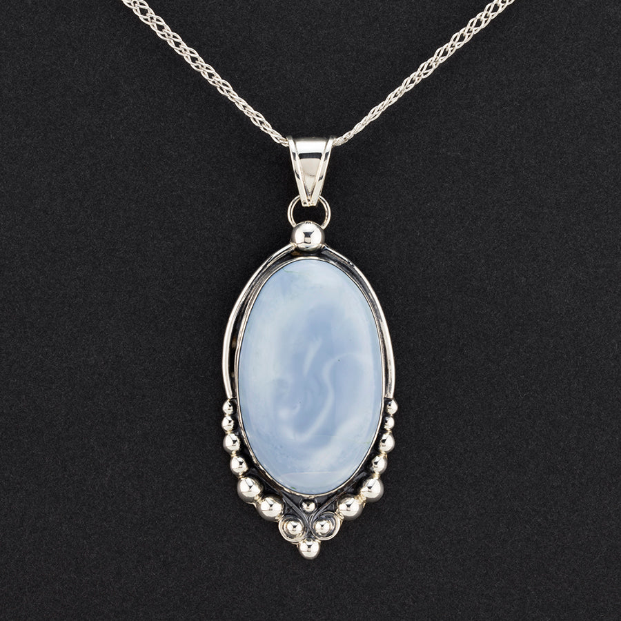 large silver and blue lace agate pendant necklace