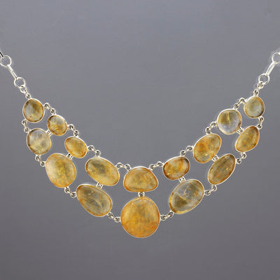large silver and citrine stone bib necklace