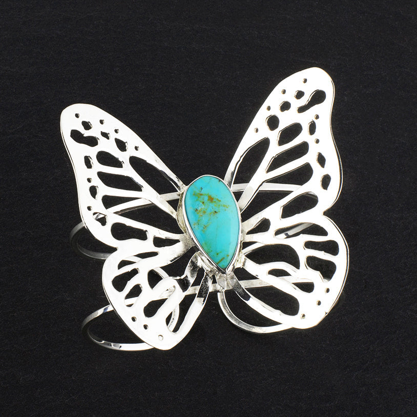 large silver and turquoise butterfly cuff bracelet