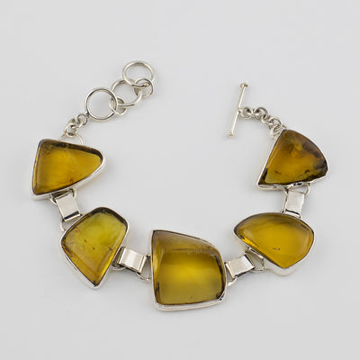 large sterling silver and amber stone bracelet