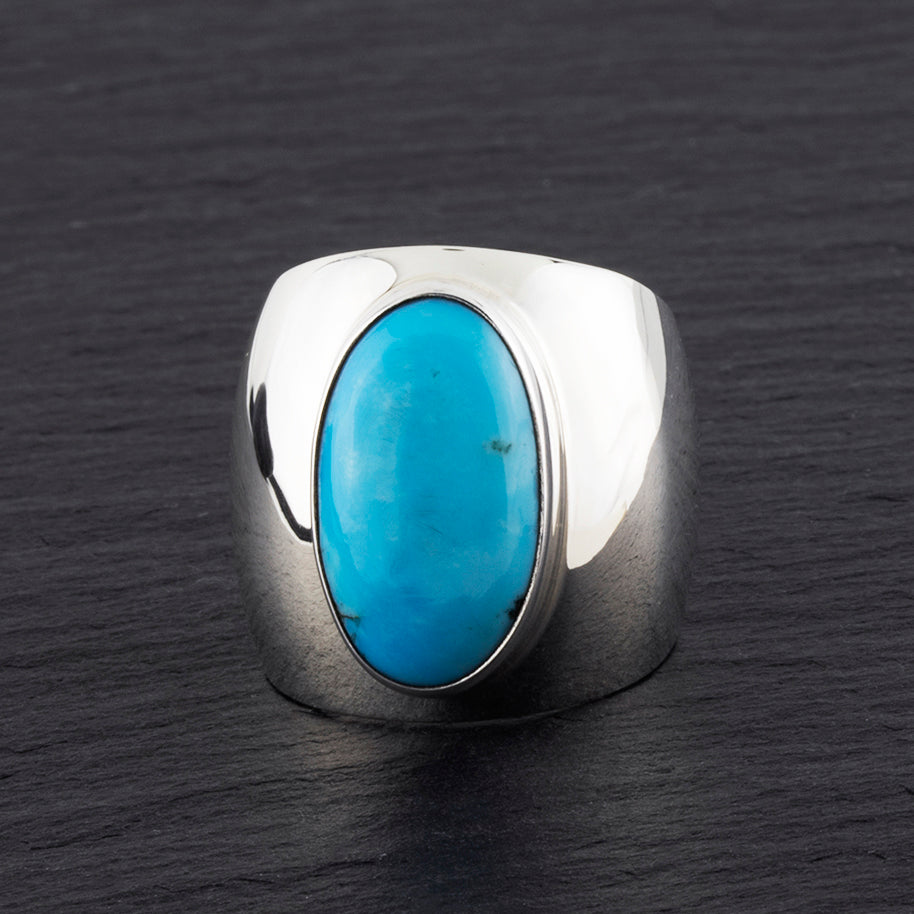 large sterling silver and oval turquoise wide band ring