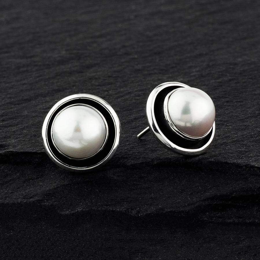 large sterling silver and pearl stud earrings