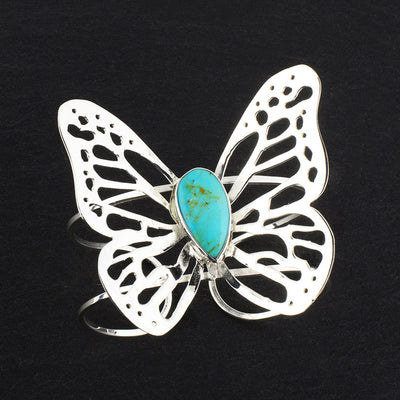 large sterling silver and turquoise butterfly cuff bracelet