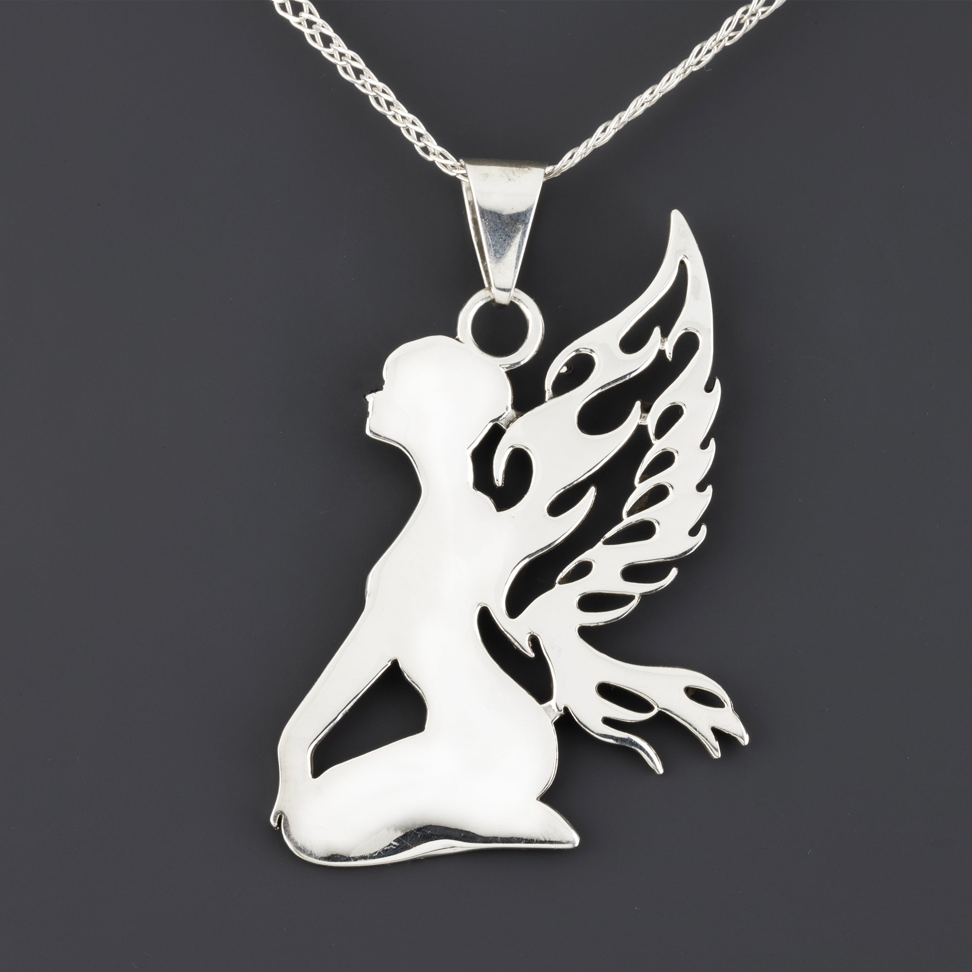 large sterling silver angel pendant