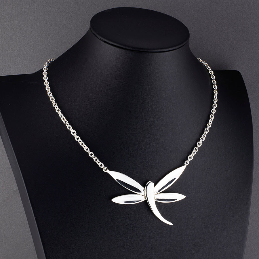 large sterling silver dragonfly necklace