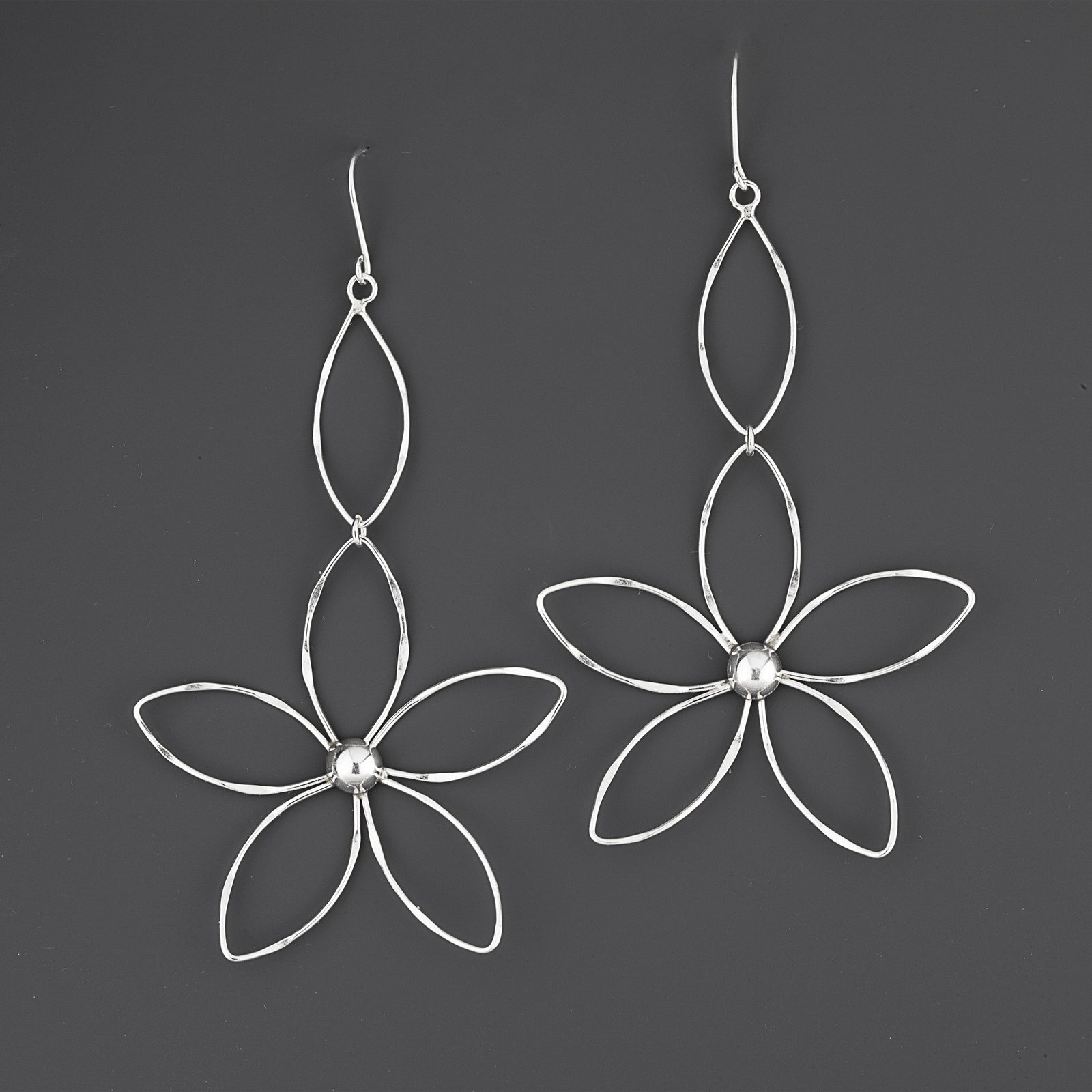 large sterling silver flower dangle earrings