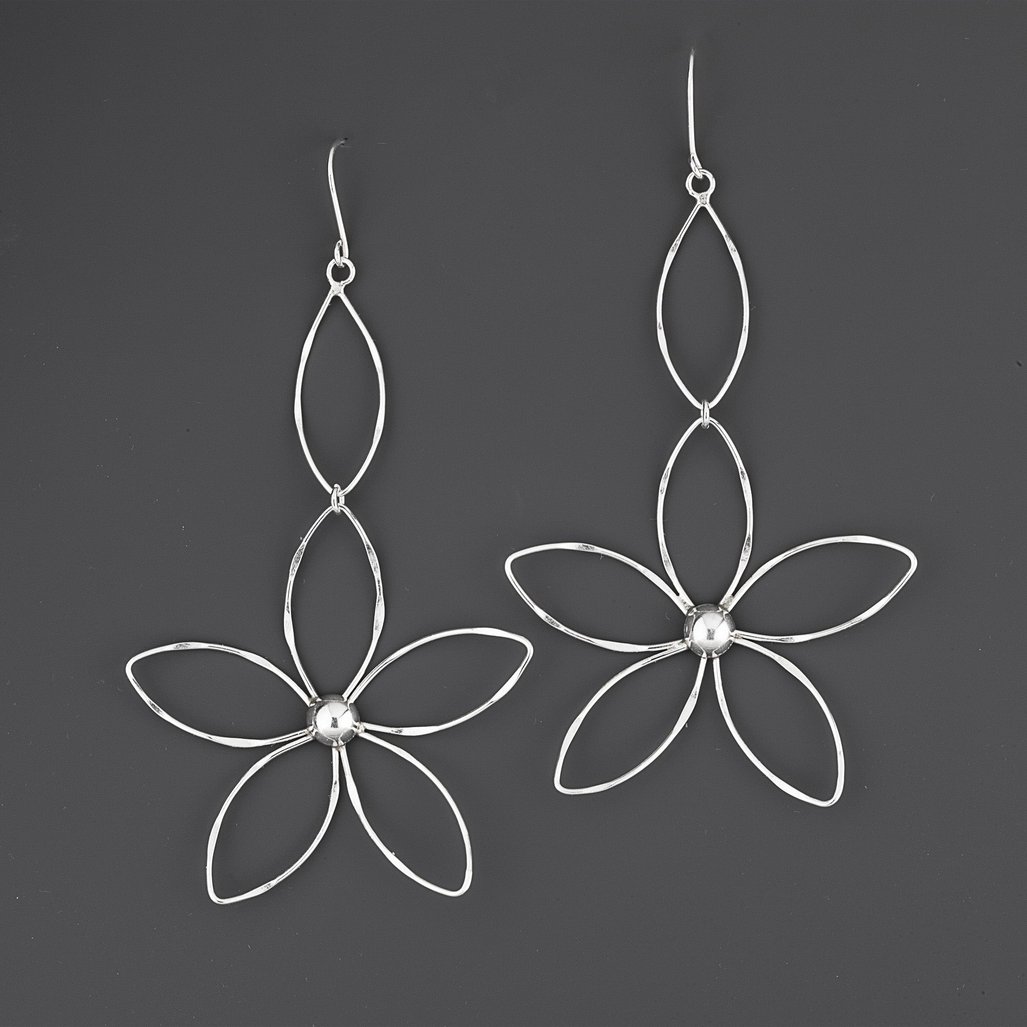 large sterling silver flower dangle earrings