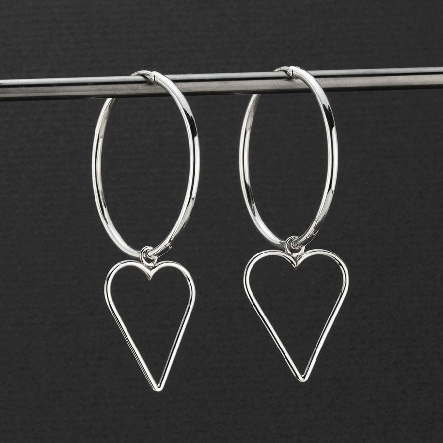large sterling silver heart hoop earrings