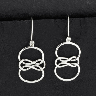 large sterling silver knot drop earrings