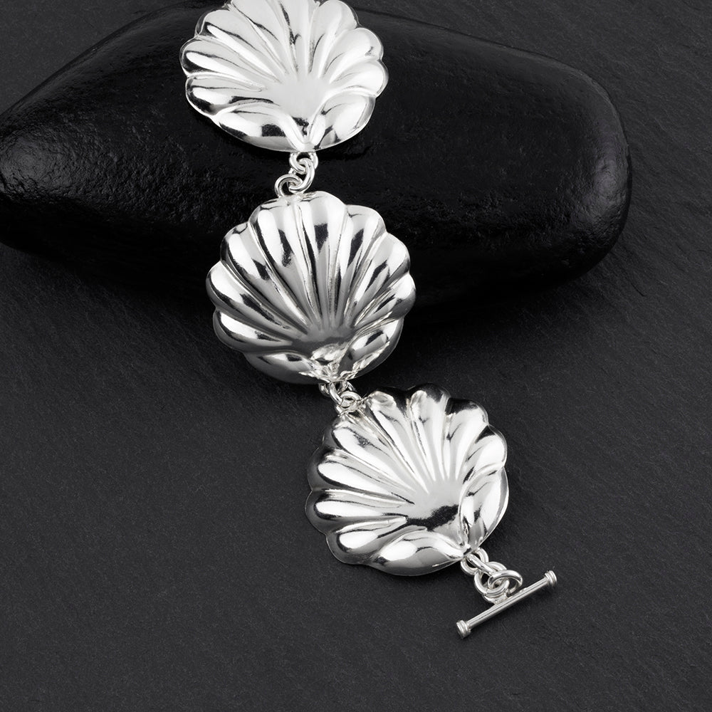 large sterling silver seashell bracelet