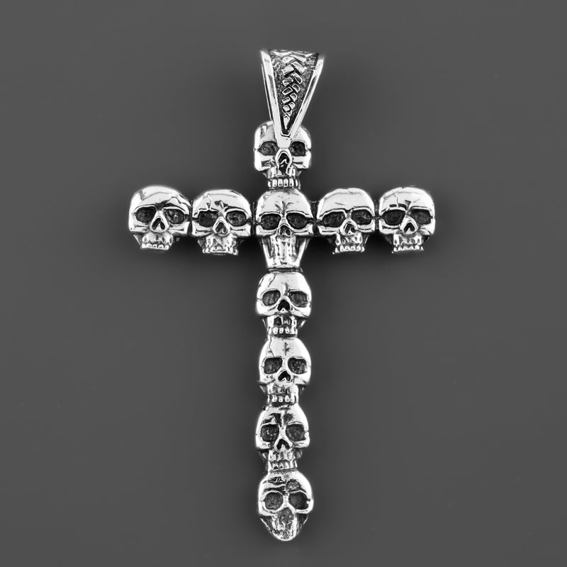 large sterling silver skull cross pendant