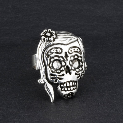 large sterling silver sugar skull ring