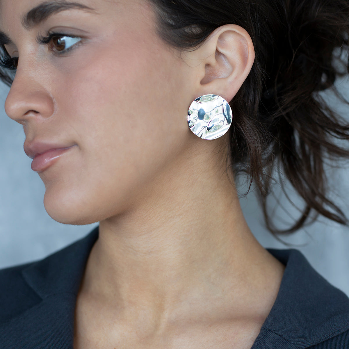 Large Sterling Silver Circle Stud Earrings Reveka Rose