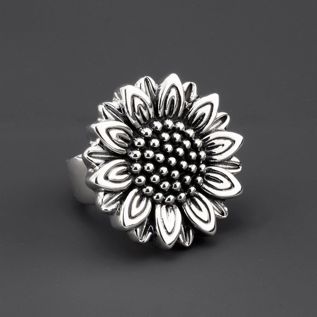 large sunflower sterling silver ring