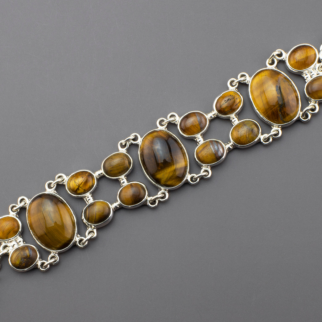 large tiger eye silver bracelet