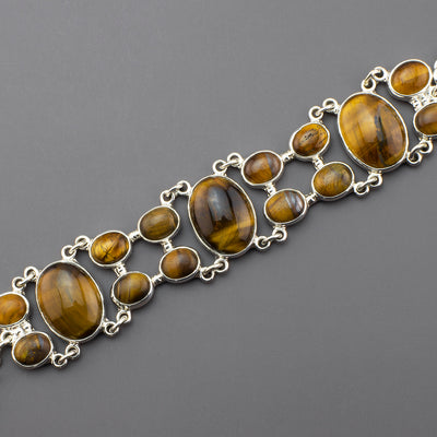 large tiger eye silver bracelet