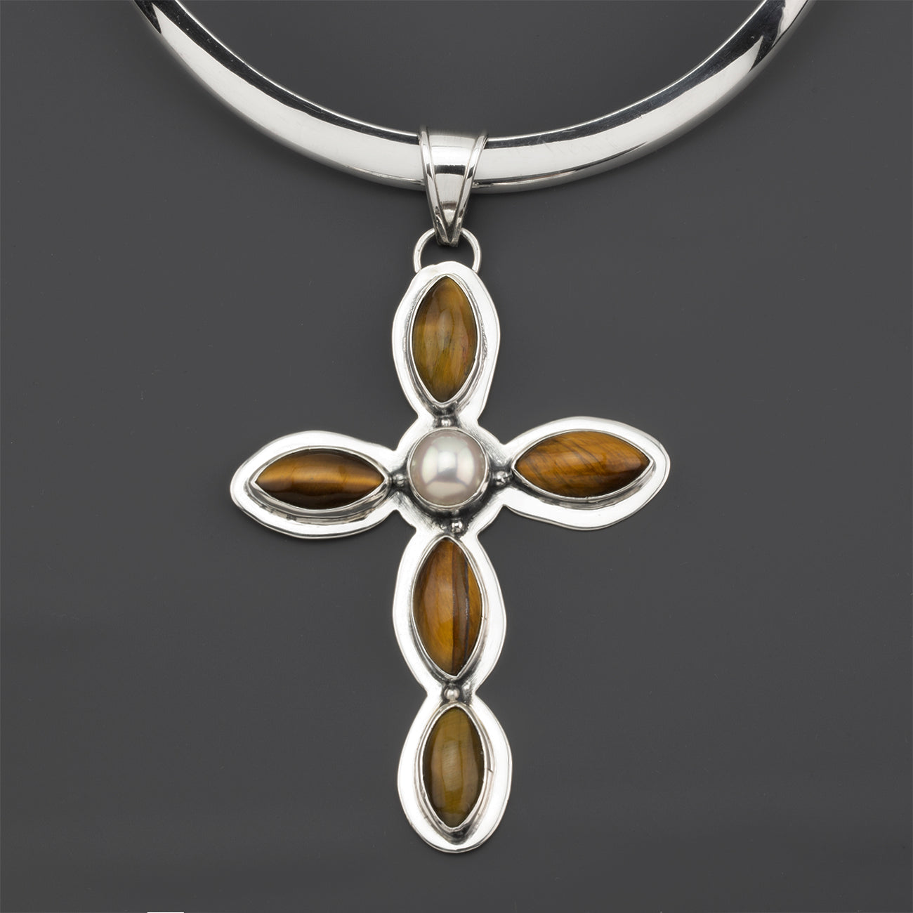large tigers eye cross pendant necklace