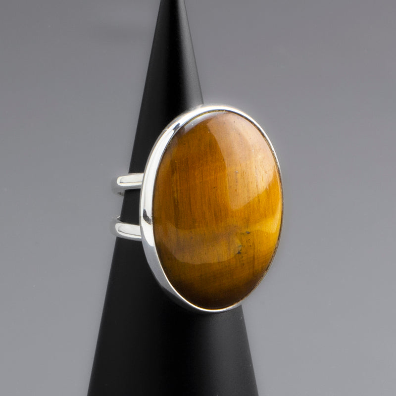 large tiger's eye silver ring