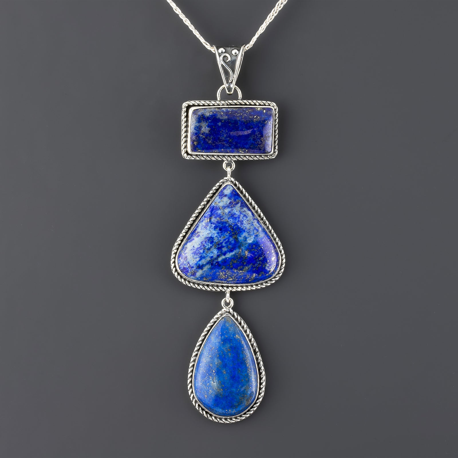 large triple lapis lazuli stone pendant