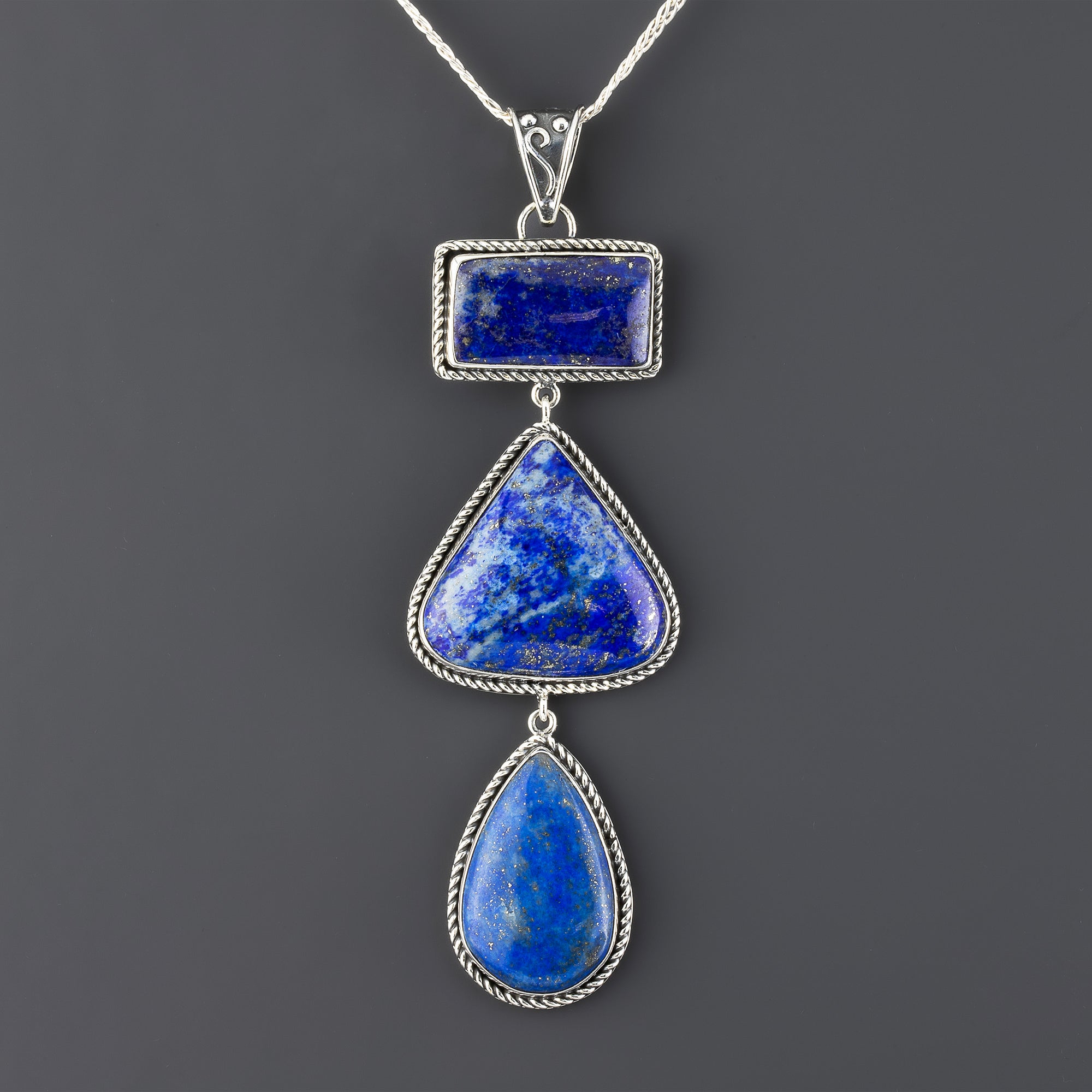 large triple lapis lazuli stone pendant