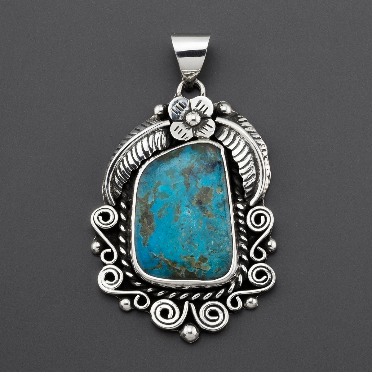 large turquoise floral pendant