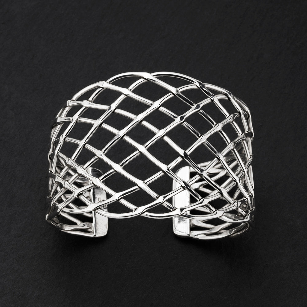 large wide sterling silver lattice woven cuff bracelet