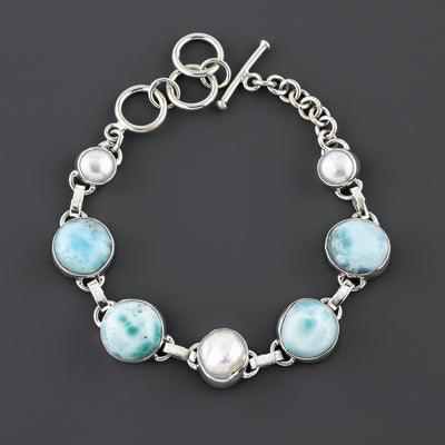 Larimar and Pearl Link Bracelet