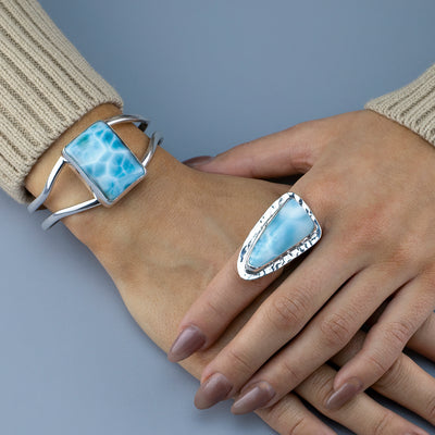 Rectangle Larimar Stone Cuff Bracelet
