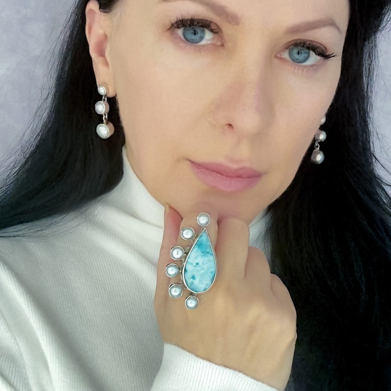 larimar and pearl ring