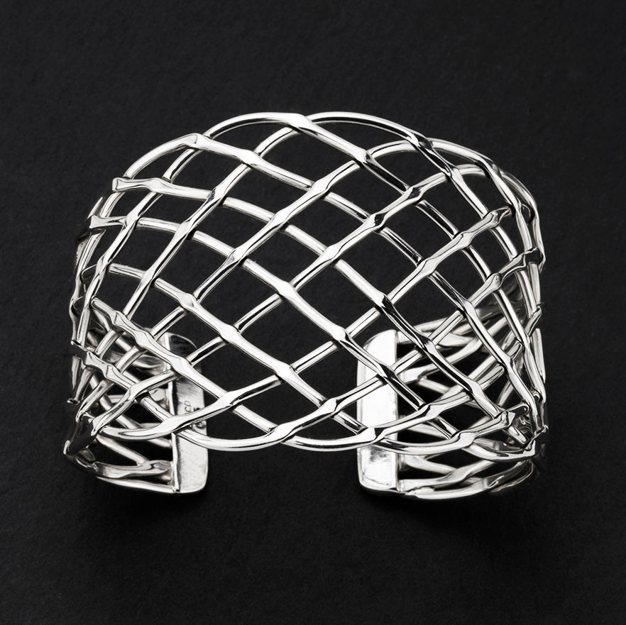 lattice luxe wide silver cuff bracelet