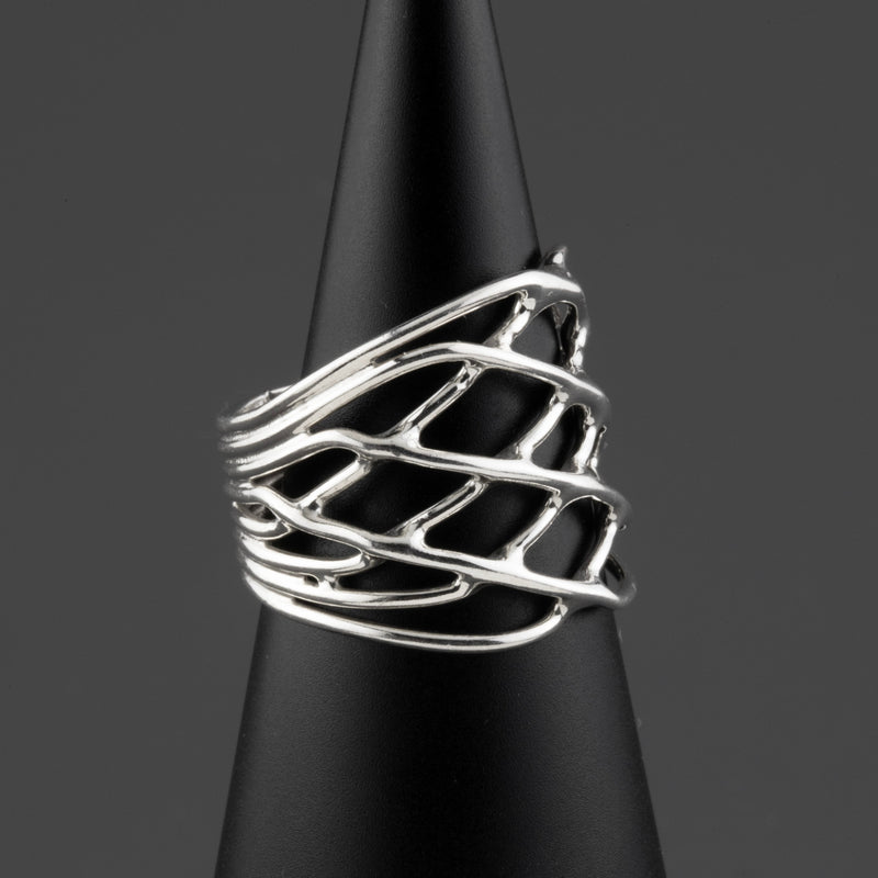 lattice wide band sterling silver ring