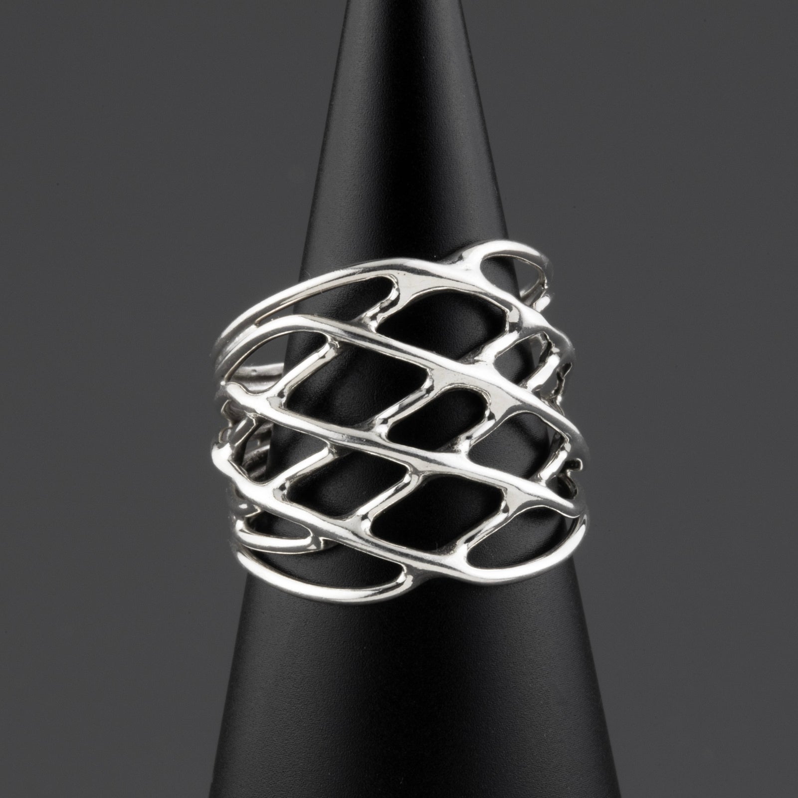lattice wide band sterling silver ring