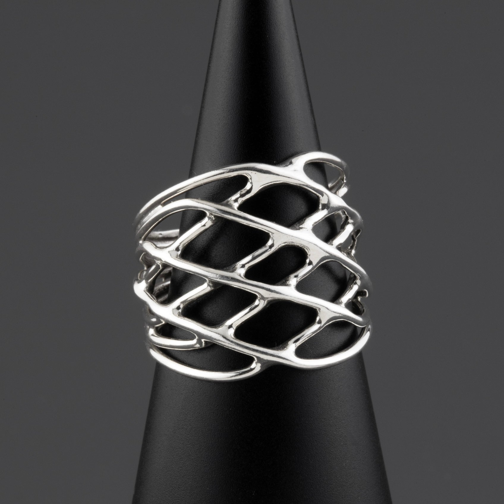lattice wide band sterling silver ring