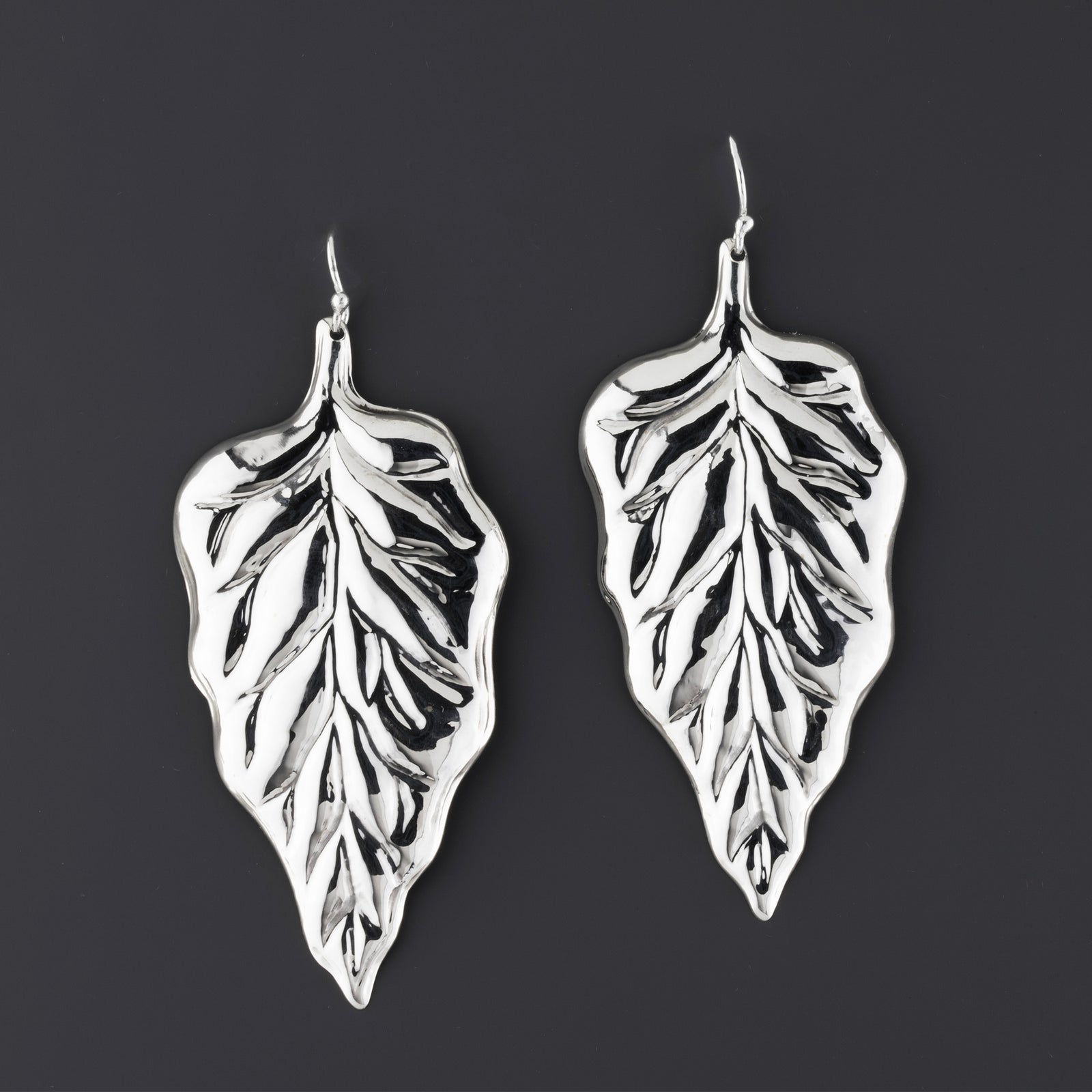 leaf armor large sterling silver earrings