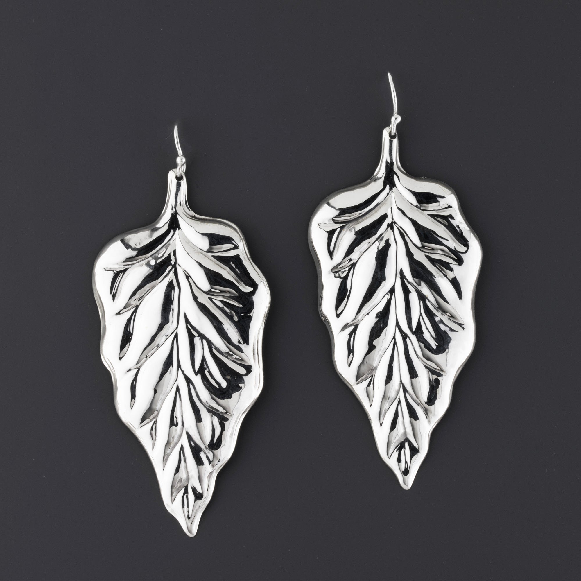 leaf armor large sterling silver earrings