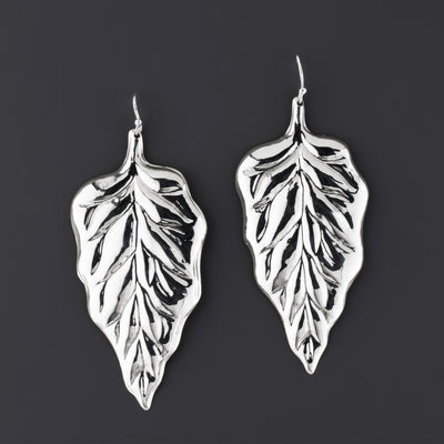 leaf armor large sterling silver earrings