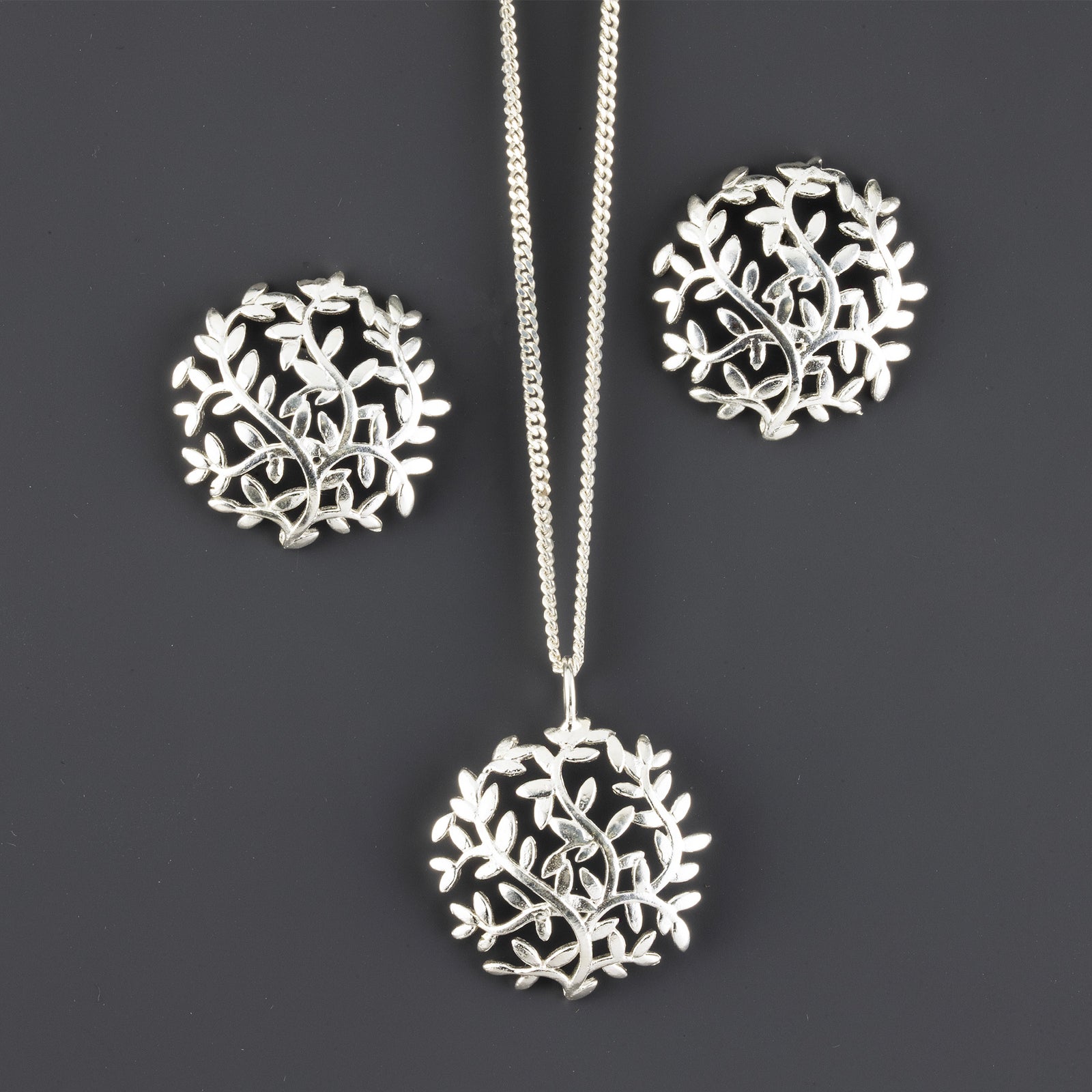 leaf sterling silver earrings and pendant set