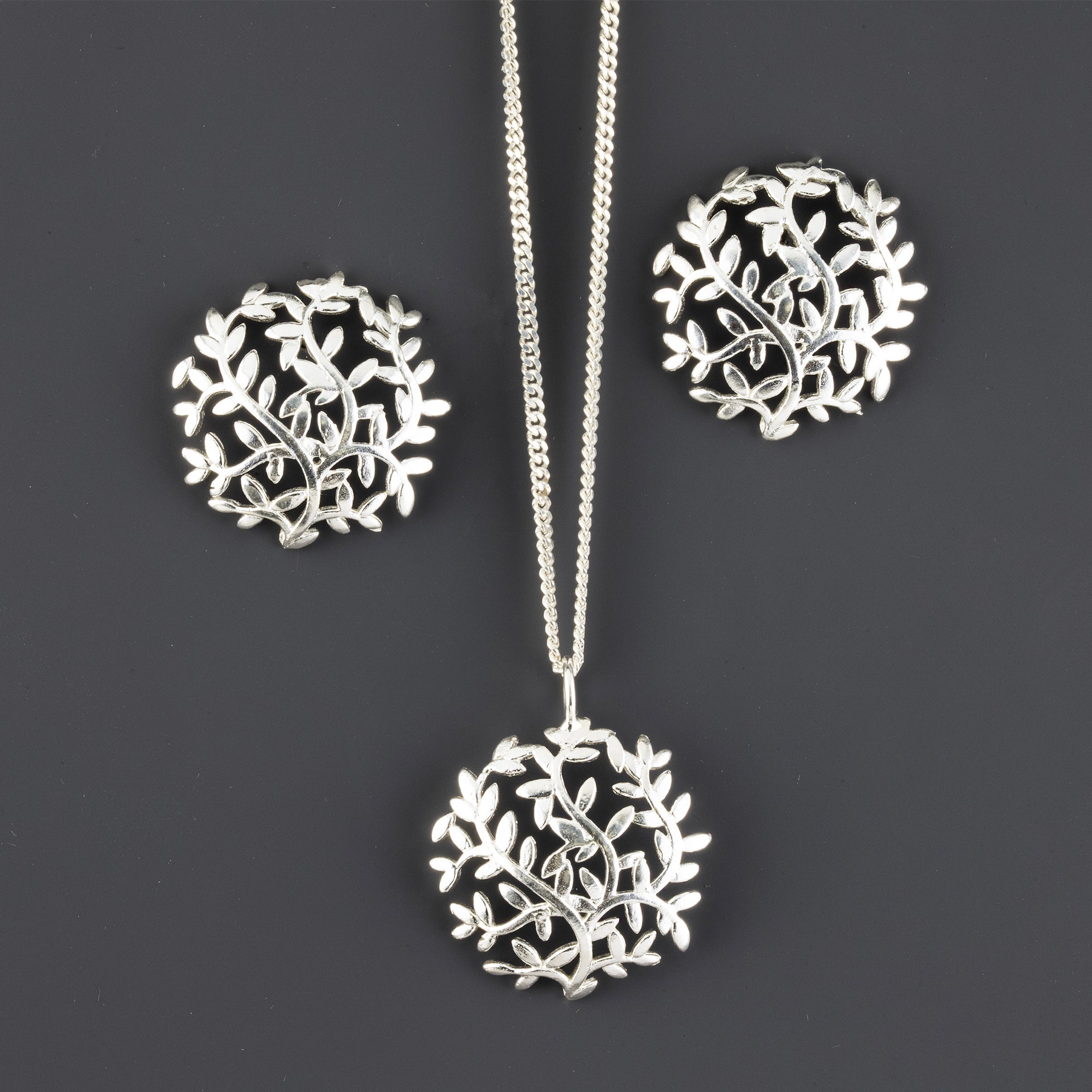 leaf sterling silver earrings and pendant set