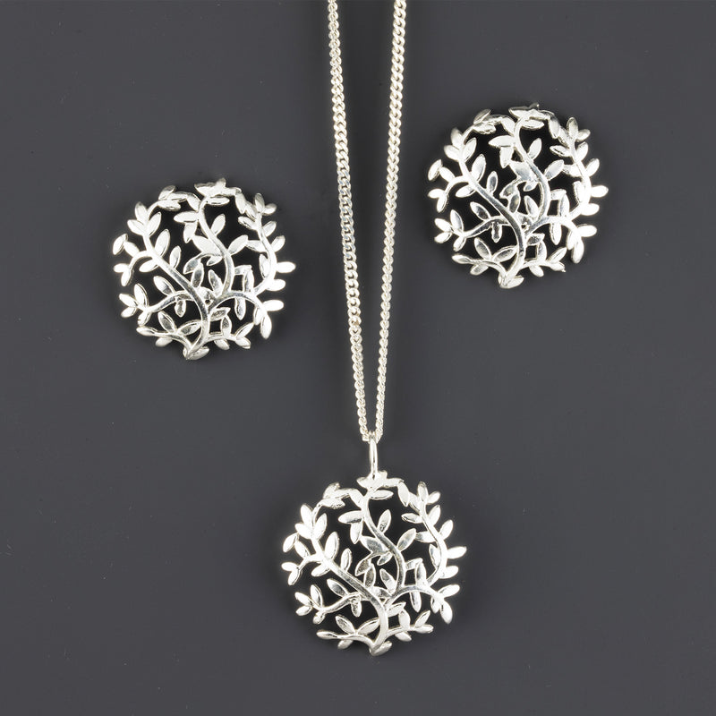 leaf sterling silver earrings and pendant set