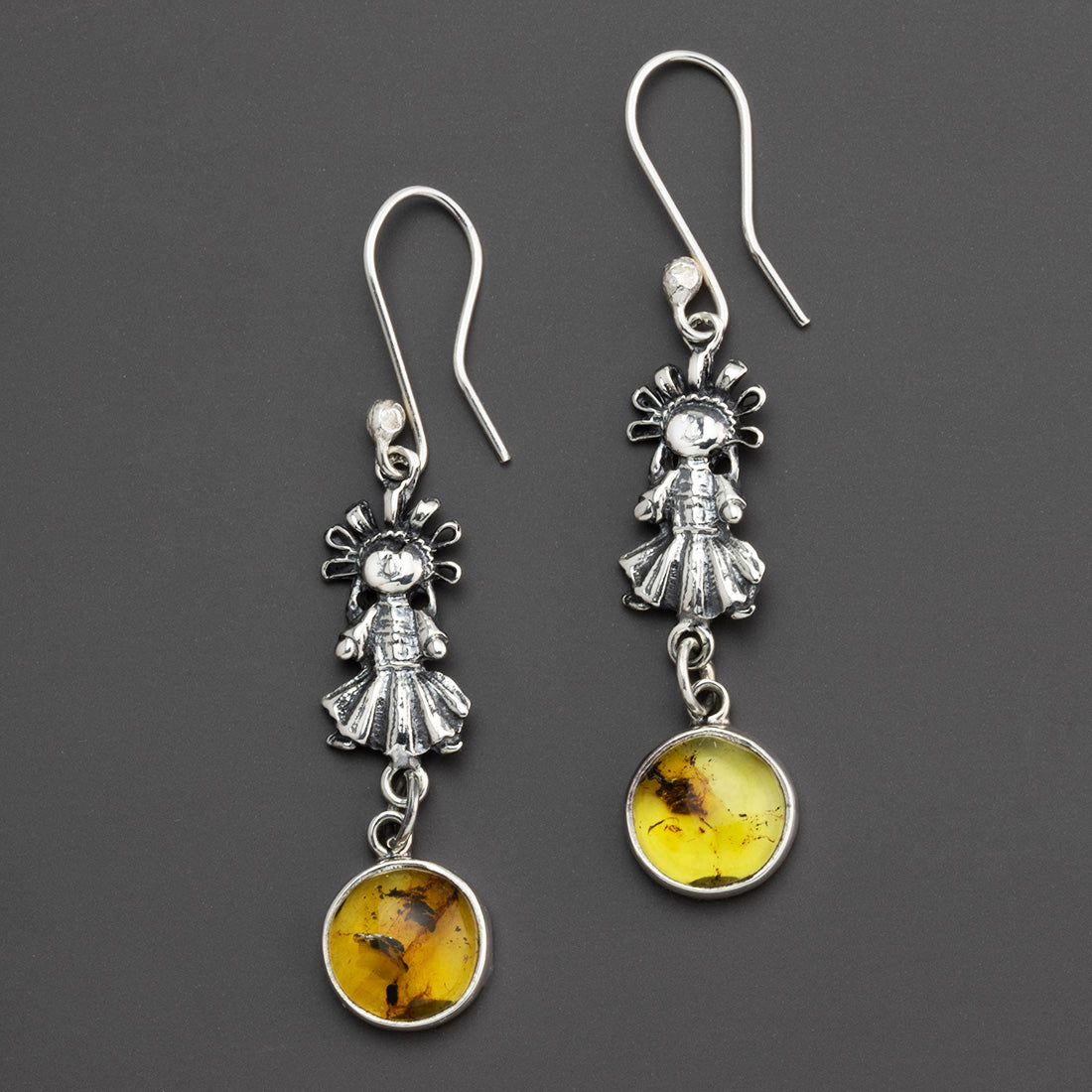 lele doll Mexican silver amber earrings