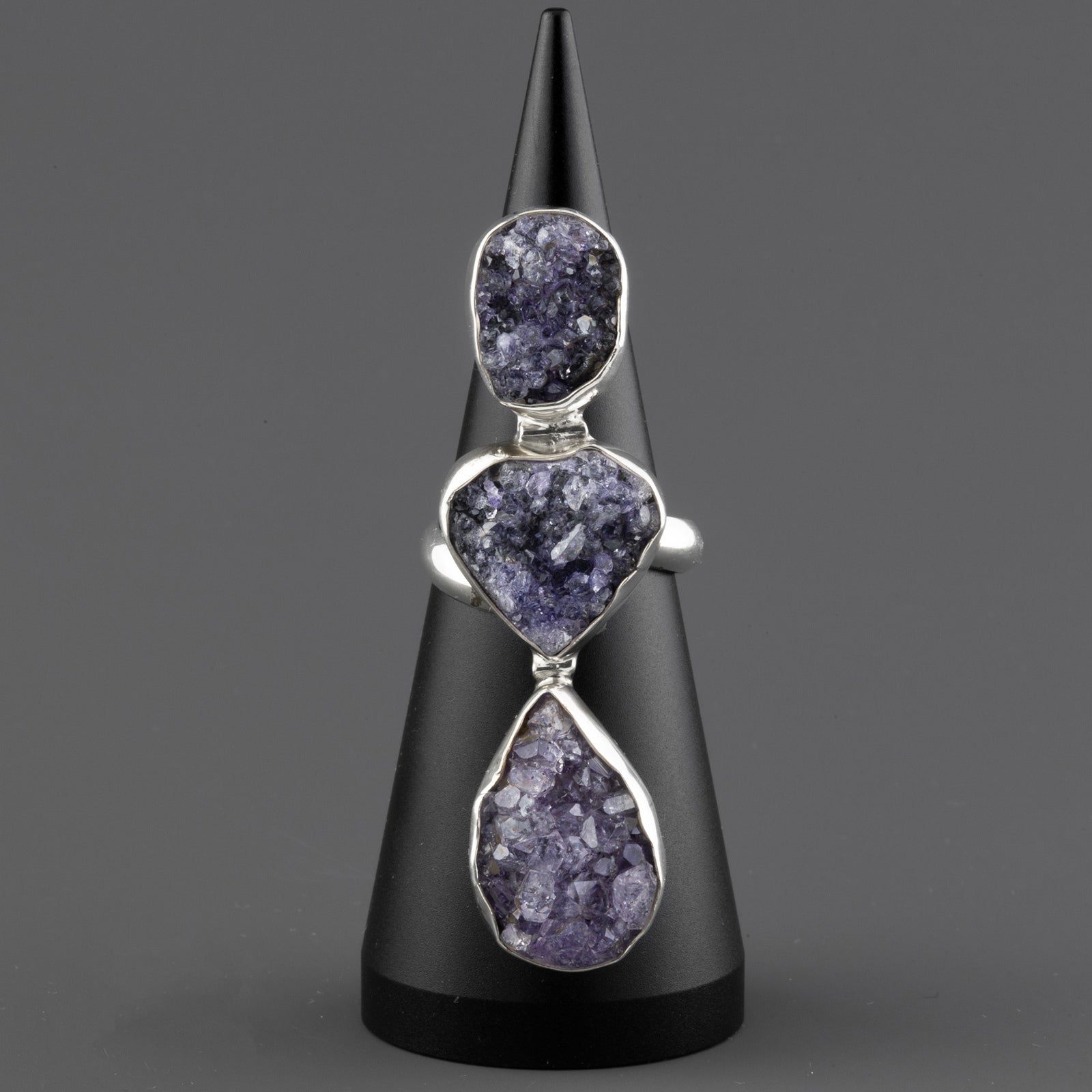 long amethyst druzy ring