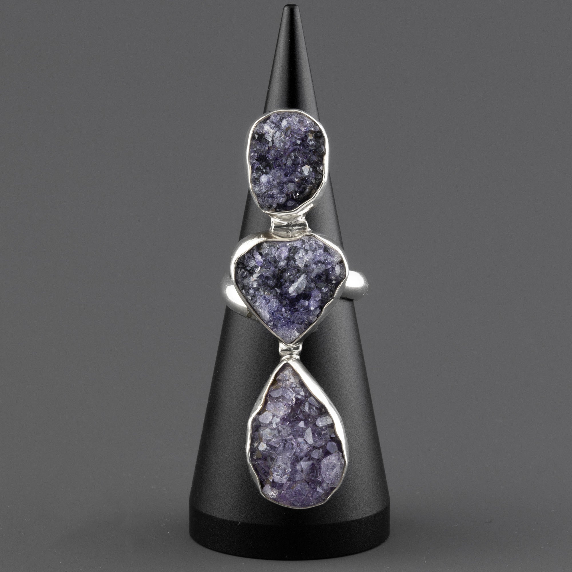 long amethyst druzy ring
