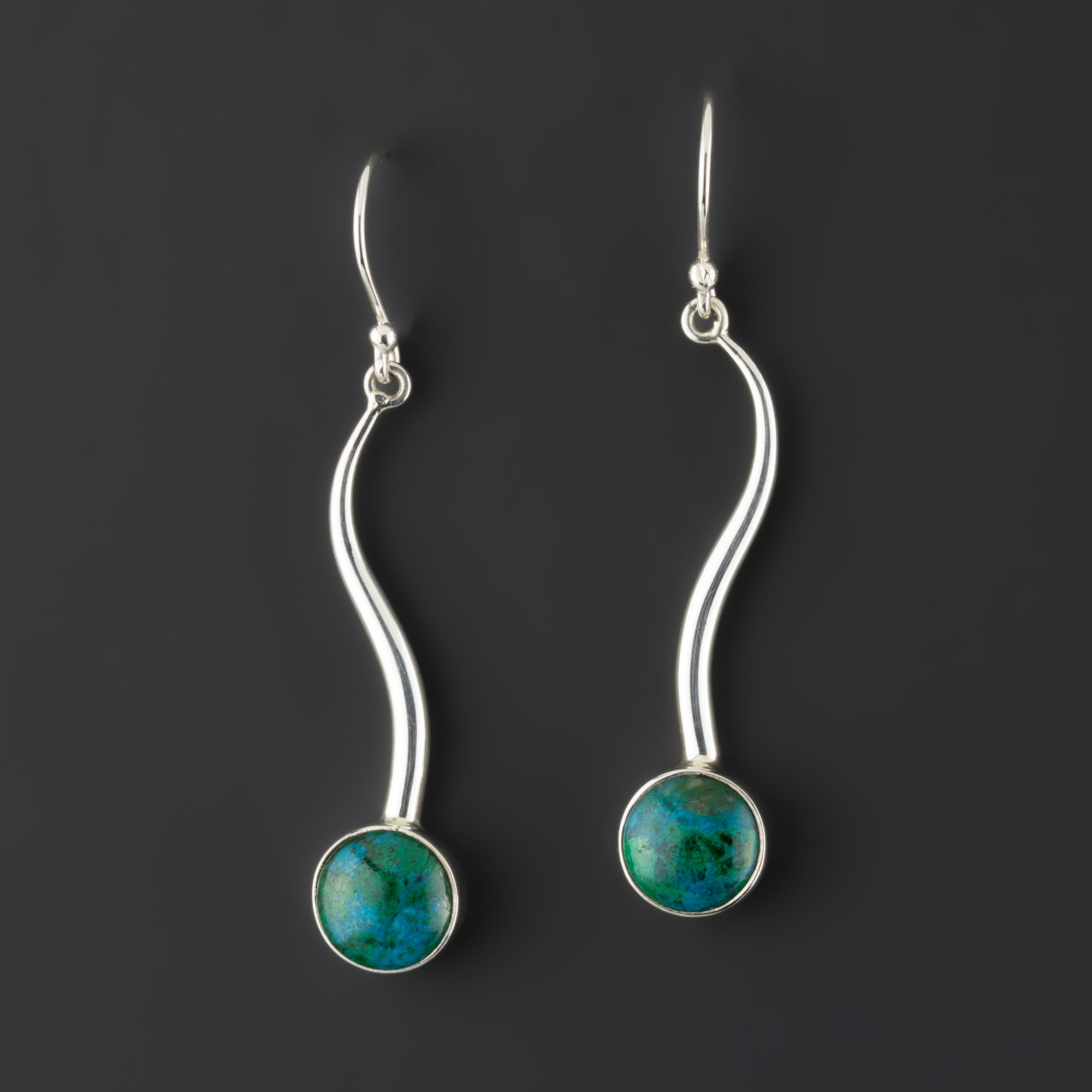 long chrysocolla sterling silver drop earrings