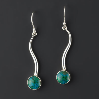 long chrysocolla sterling silver drop earrings