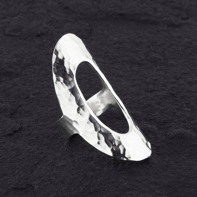 long hammered silver statement ring