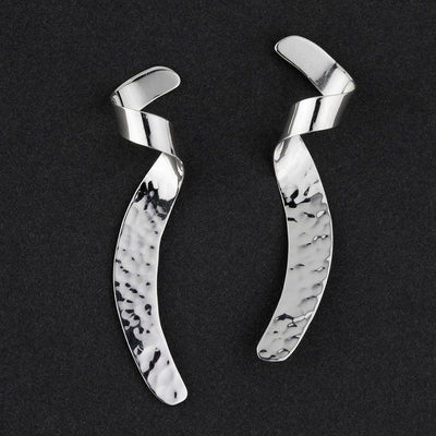 long hammered silver twist drop earrings