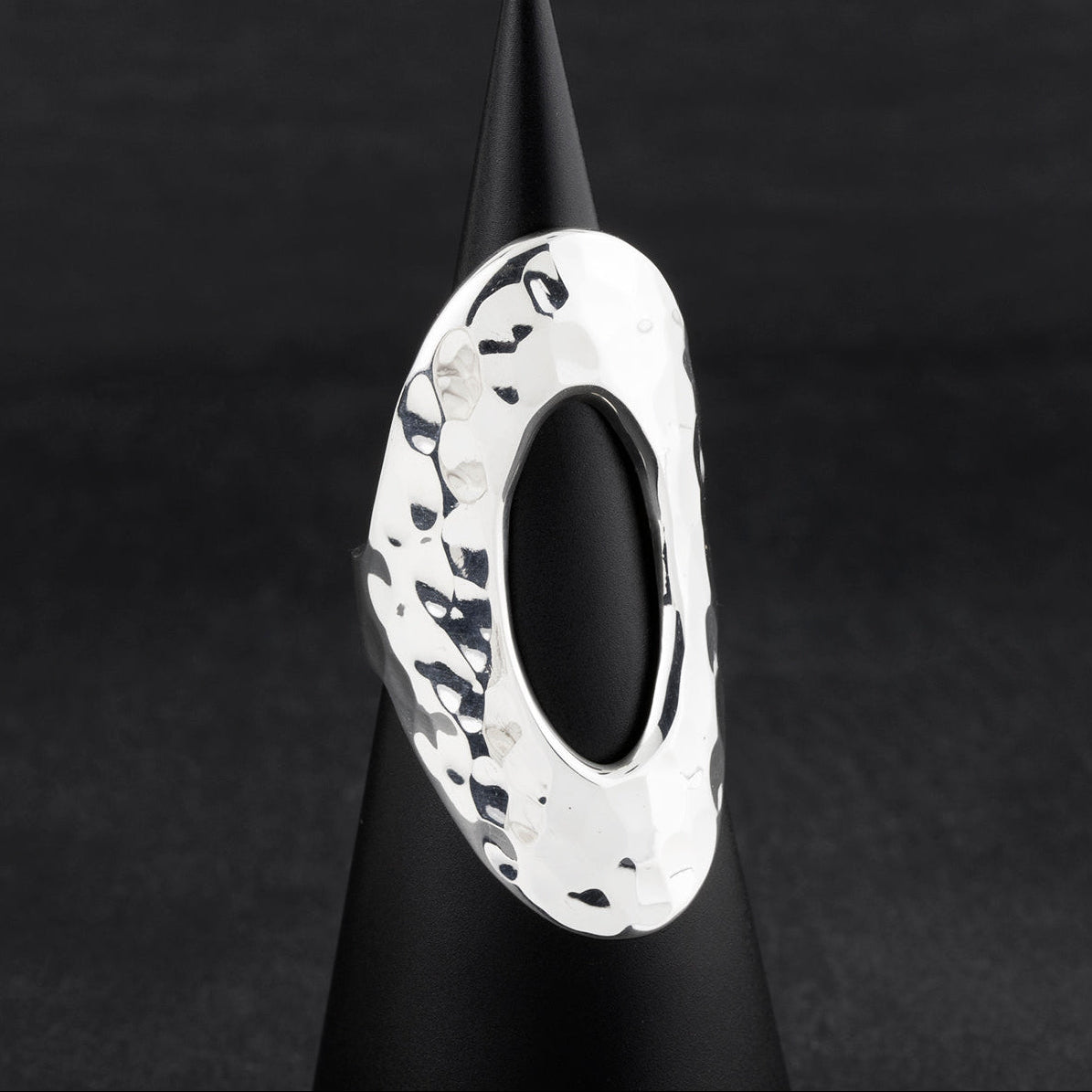long hammered sterling silver ring